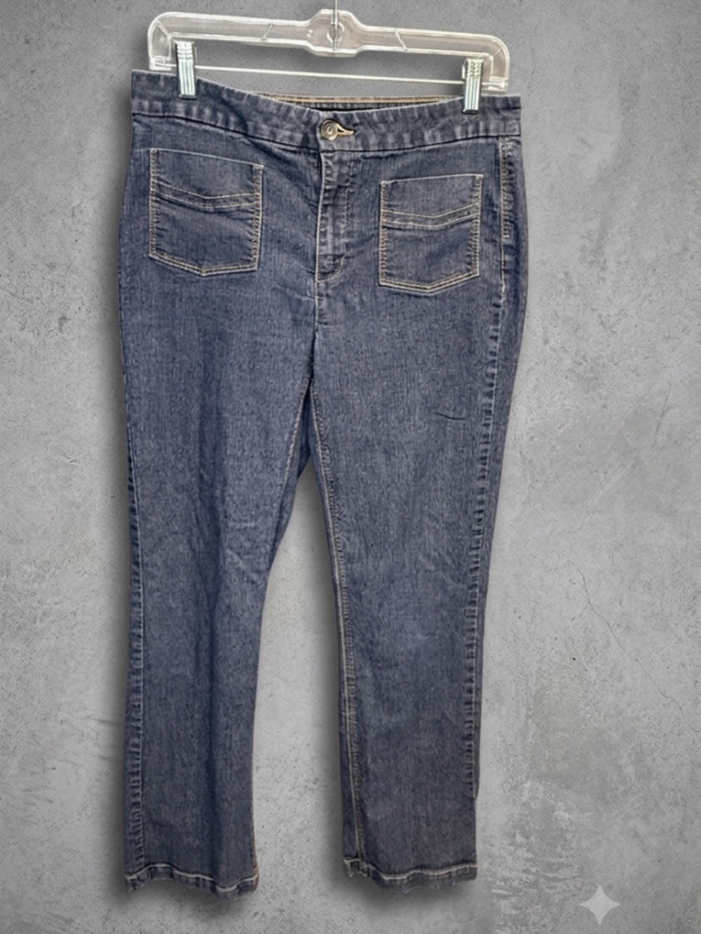 Susan Graver Jeans Women Size 10 Medium Wash Stretch Straight Leg Patch Pocket